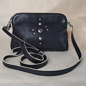 Ellington Crossbody Bag Black Leather Fabric Lining Stud Accents Zip Closure